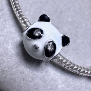 Cute Panda Face Charm Crystal Eyes Enamel fits‎ PANDORA